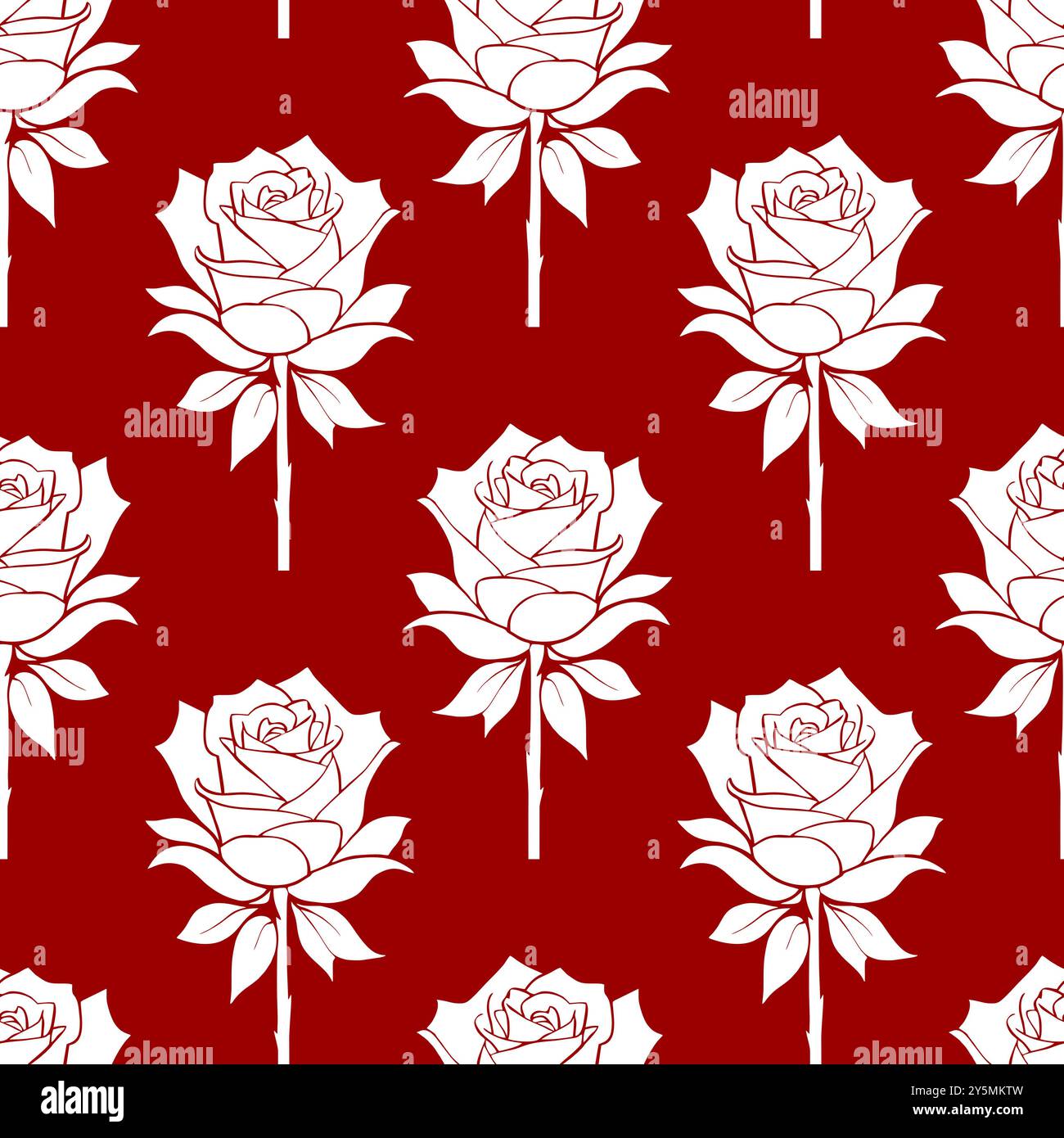 motif floral graphique sans couture roses blanches sur un fond rouge, texture, design Banque D'Images