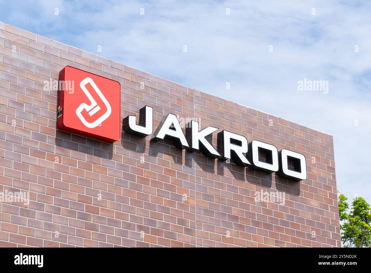 Jakroo Custom Apparel enseigne sur le bâtiment à Pleasanton, CA, USA Banque D'Images