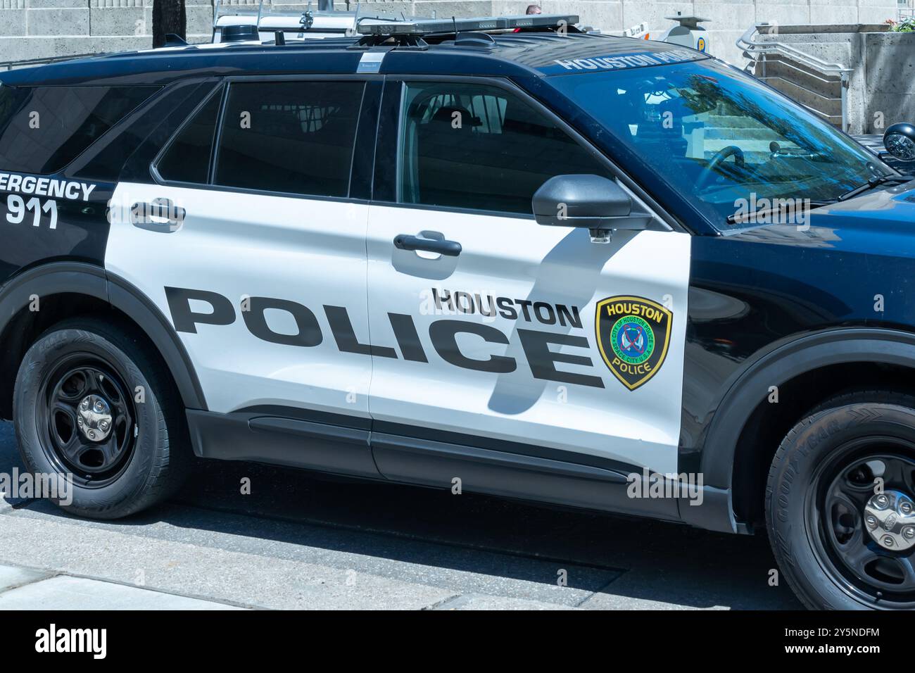 Une voiture de police de Houston est vue à Houston, Texas, États-Unis. Banque D'Images