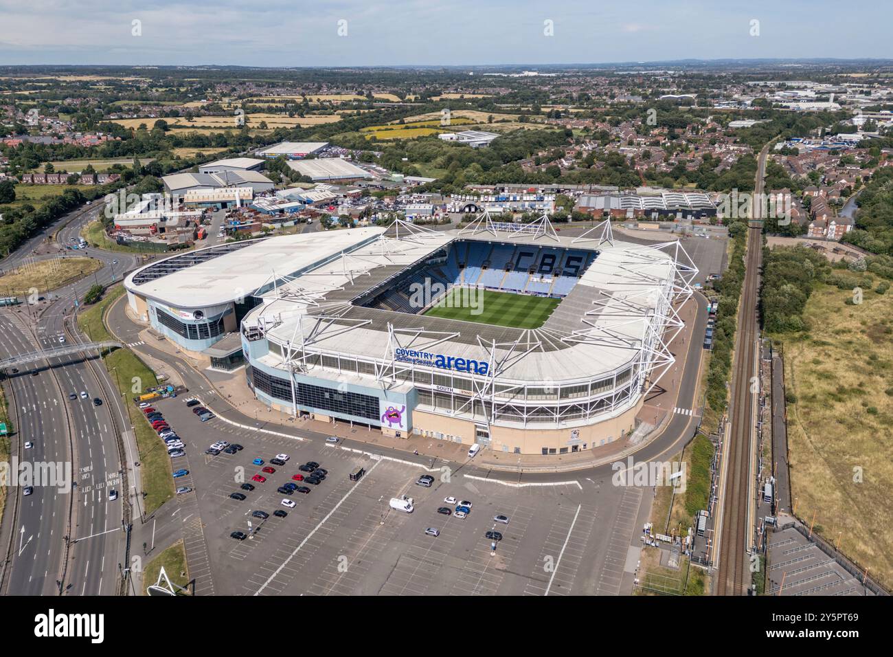 Vue aérienne de la Coventry Building Society Arena, stade du Coventry City FC, Coventry, Royaume-Uni. Banque D'Images