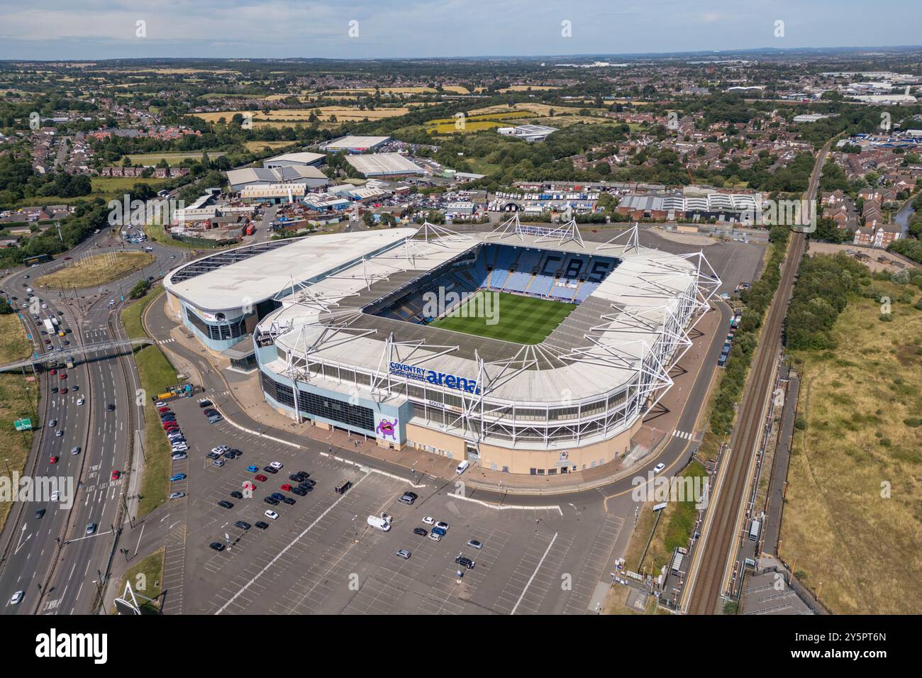 Vue aérienne de la Coventry Building Society Arena, stade du Coventry City FC, Coventry, Royaume-Uni. Banque D'Images