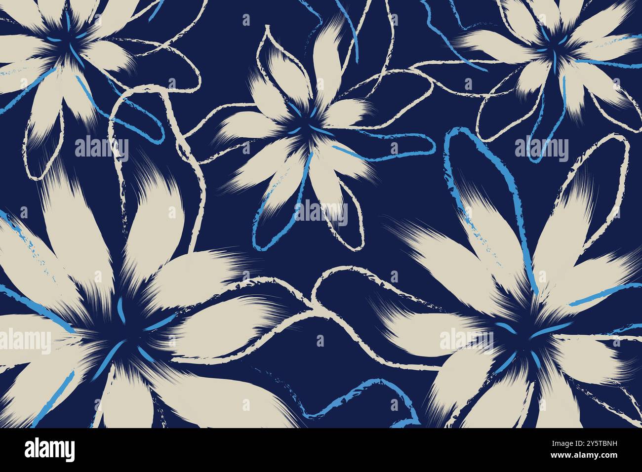 Une simple impression de fleurs blanches avec des plantes sauvages dessinées à la main. textile tropical bicolore fleur et feuilles tissu textile géométrique animal miniprint Illustration de Vecteur
