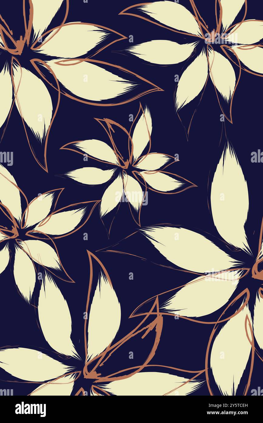 Le motif comporte un grand vecteur de motif de traits abstrait, en forme de pinceau, illustration. Motif sans coutures à motif fleuri Illustration de Vecteur