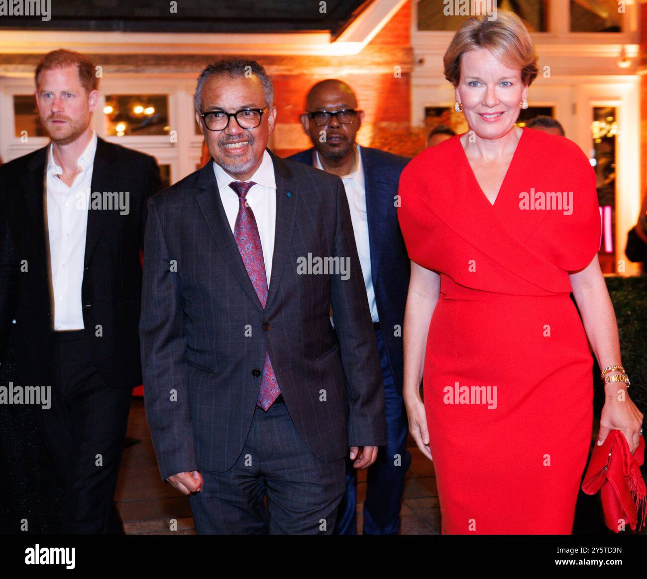 New York, États-Unis. 23 septembre 2024. Prince Harry, Duc de Sussex, Directeur général de l'OMS, Dr Tedros Adhanom Ghebreyesus, acteur Forest Whitaker et Reine Mathilde de Belgique photographiés lors d'un dîner de haut niveau sur "la violence contre les enfants et son impact sur la santé mentale" organisé par L'OMS à New York, Etats-Unis d'Amérique, dimanche 22 septembre 2024. BELGA PHOTO BENOIT DOPPAGNE crédit : Belga News Agency/Alamy Live News Banque D'Images