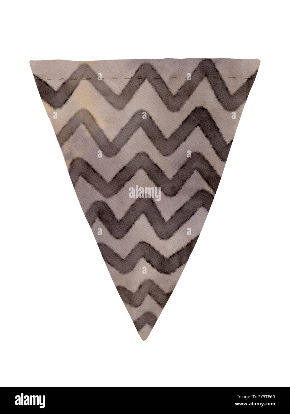 Il s'agit d'un design triangulaire distinctif qui met en valeur un motif zigzag élégant rendu dans des tons discrets. Objet isolé sur un fond blanc pour la conception et l'impression diverses. Art numérique dans le style aquarelle. Banque D'Images
