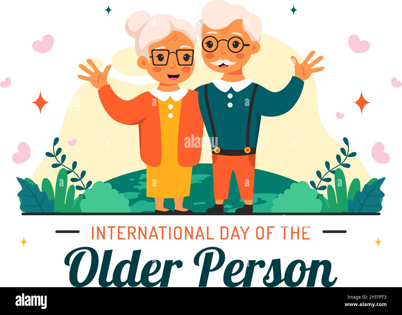 Journée internationale des personnes âgées illustration vectorielle mettant en vedette un homme et une femme âgés célébrant dans un fond de dessin animé de style plat Illustration de Vecteur