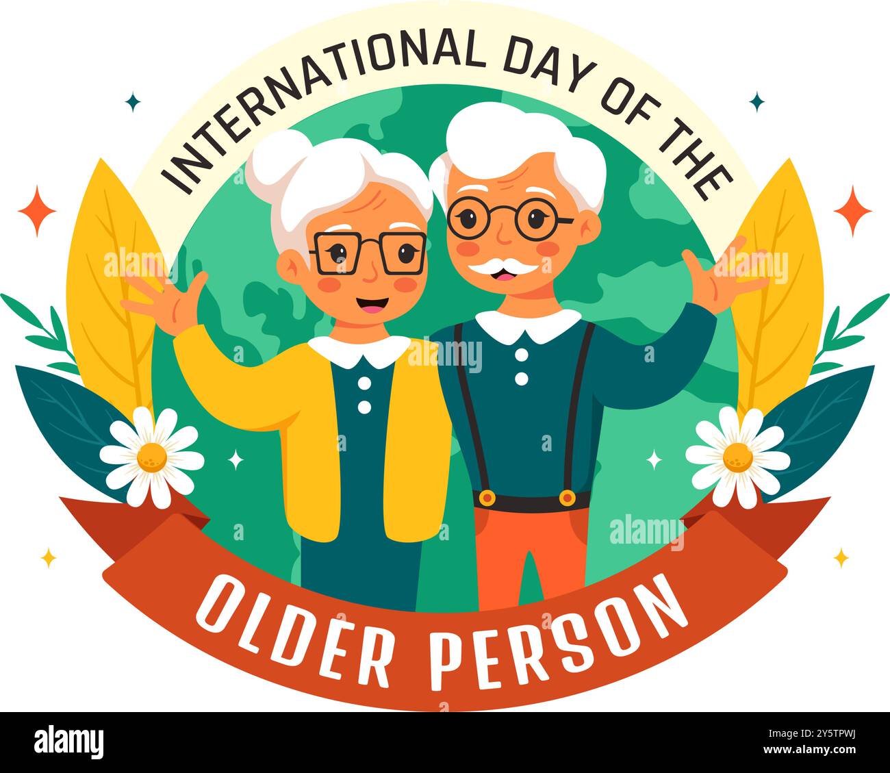 Journée internationale des personnes âgées illustration vectorielle mettant en vedette un homme et une femme âgés célébrant dans un fond de dessin animé de style plat Illustration de Vecteur