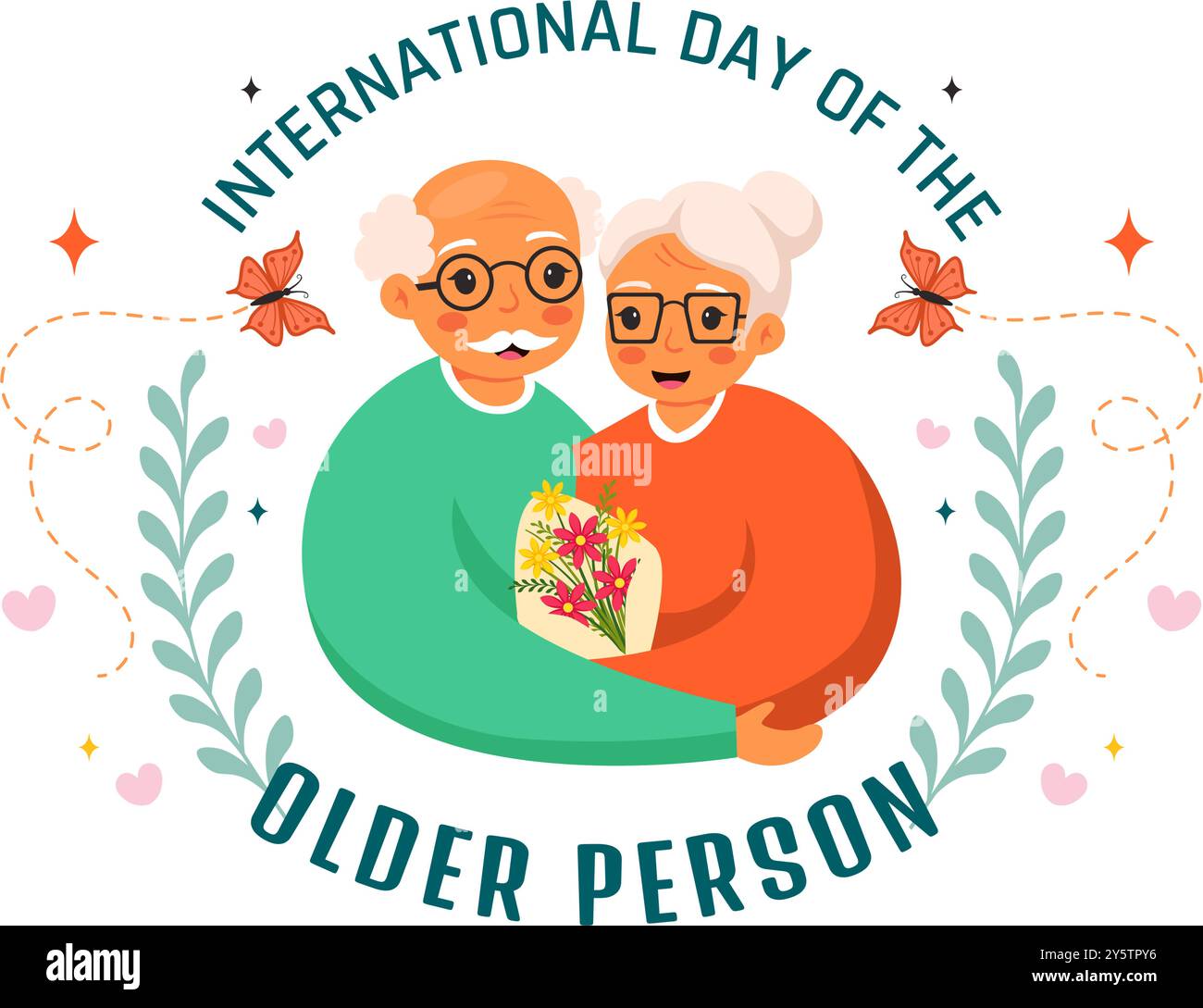 Journée internationale des personnes âgées illustration vectorielle mettant en vedette un homme et une femme âgés célébrant dans un fond de dessin animé de style plat Illustration de Vecteur