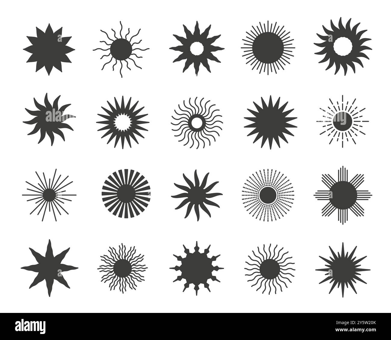 Ensemble de soleil icône de style plat noir. Illustration de Vecteur