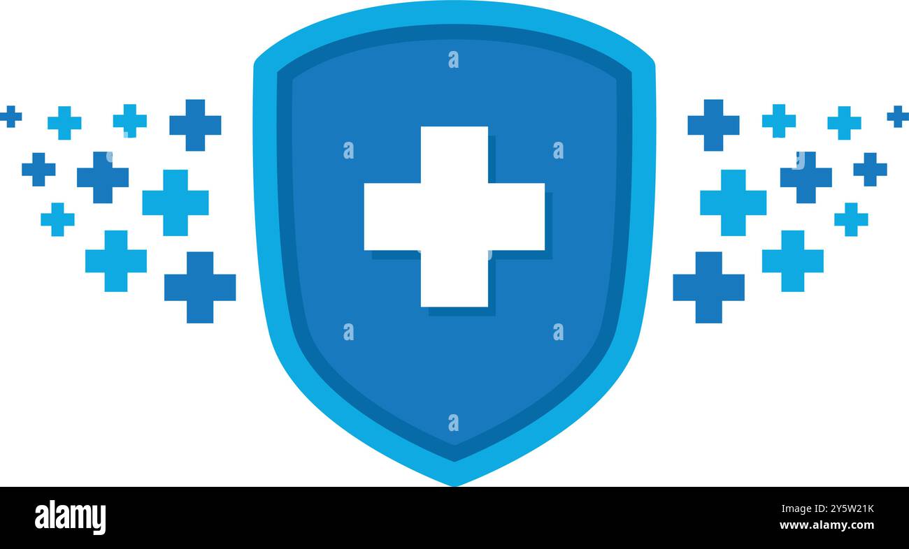 Bouclier bleu avec croix blanche. Illustration de Vecteur