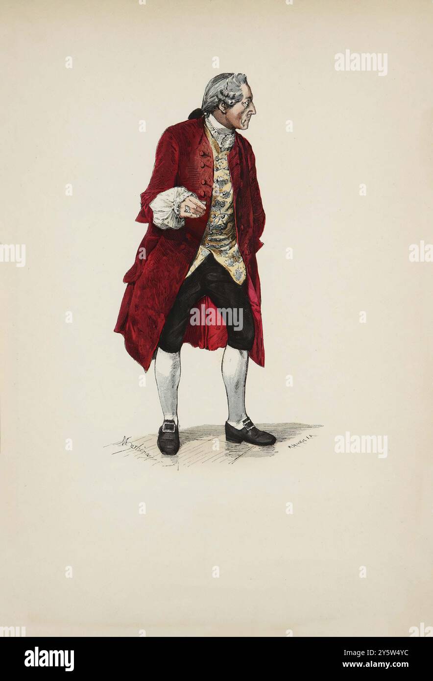 Illustration vintage de Frédéric le Grand en vêtements civils. Circa 1780. Costumes historiques et folkloriques. Allemagne. 1881 Banque D'Images