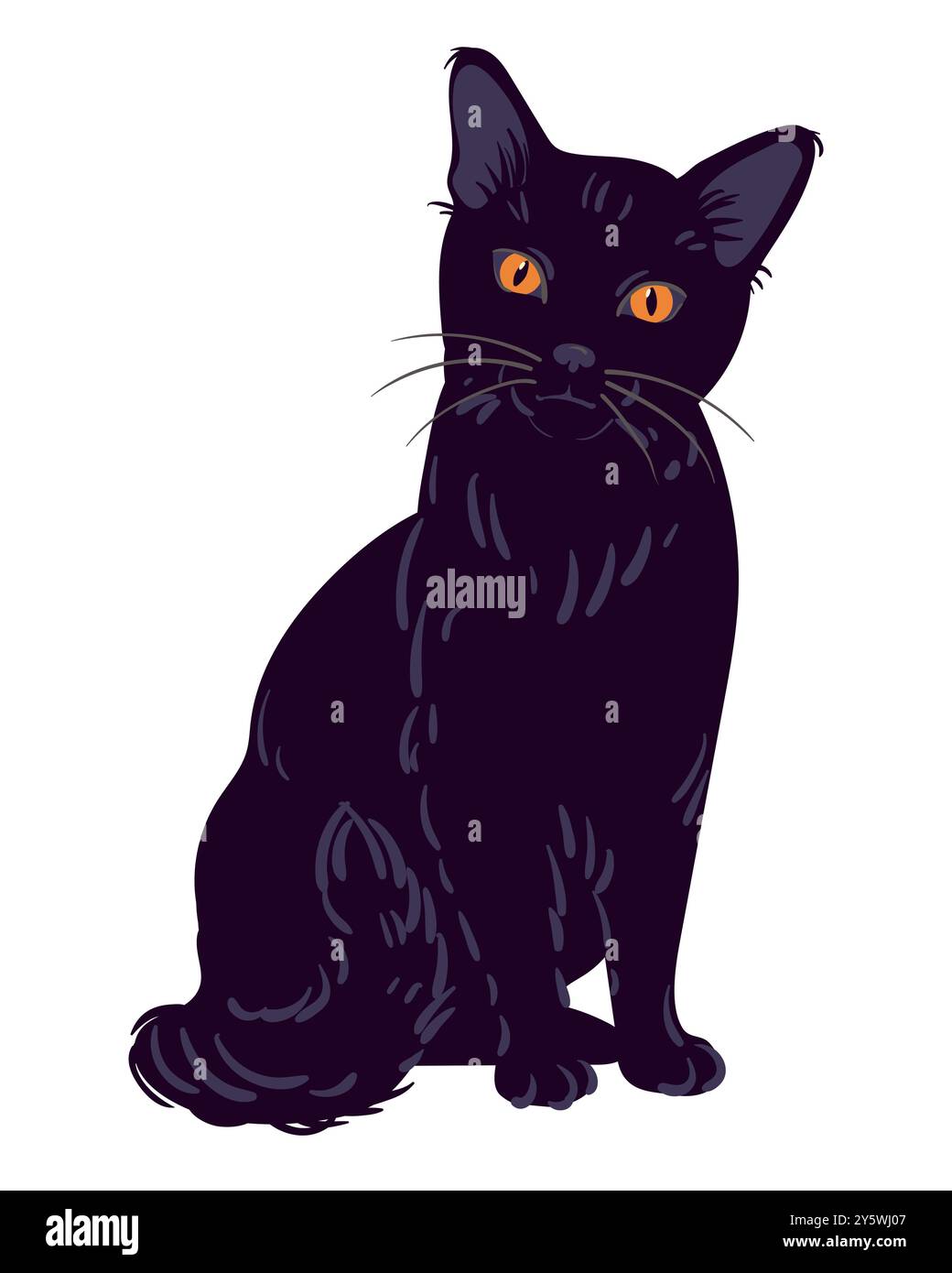 Chat noir, illustration vectorielle, personnage de dessin animé, animal dans le style plat. Magie familière pour sorcière, animal totem, symbole de sagesse et de connaissance. Kitte Illustration de Vecteur