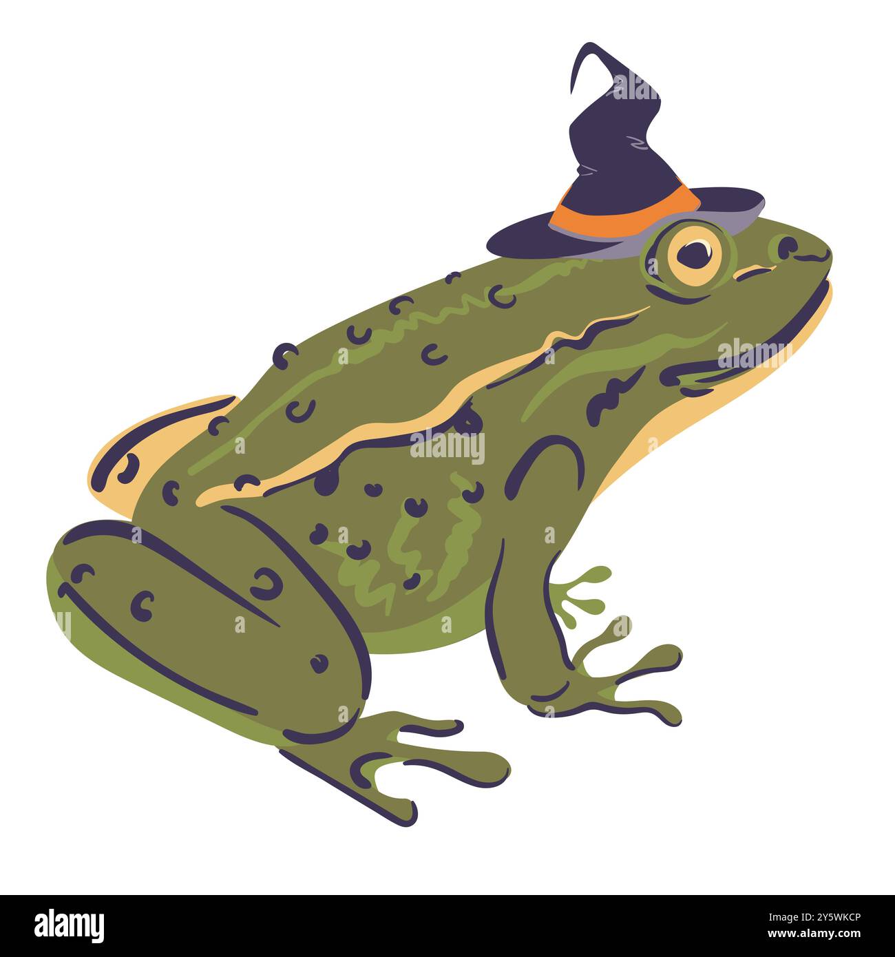 Grenouille européenne verte avec peau tachetée. Sorcière familière, animal totem, animal magique. Illustration vectorielle graphique plate de crapaud de marais. Illustration de Vecteur