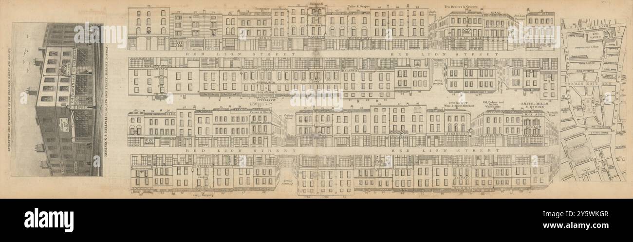 Tallis London Street View #29 Red Lion Street, Holborn 1838 ancienne carte antique Banque D'Images