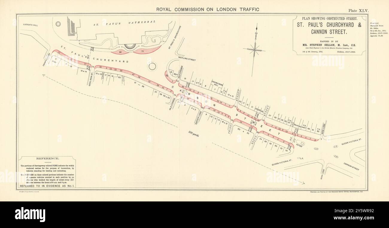 Commission royale. Soyez Paul's Churchyard & Cannon Street obstructions carte 1906 Banque D'Images