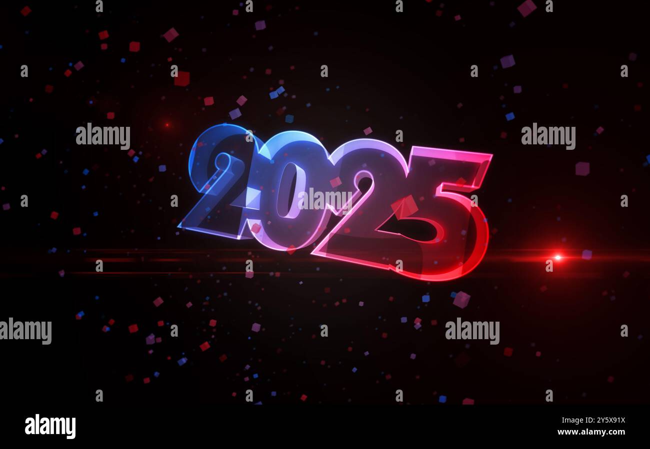 verre holographique de concept abstrait numérique de symbole de 2025 ans. Cybertechnologie et fond informatique objet 3D. Banque D'Images