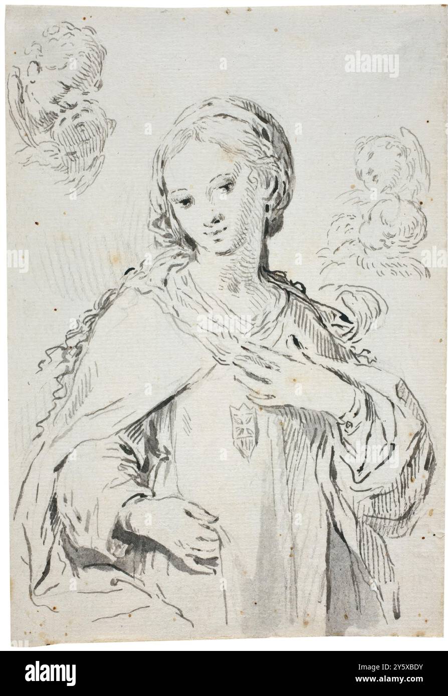 José Camarón / 'la Vierge du Mont Carmel'. XVIII siècle. Laver, crayon sur papier vergé. Musée : Museo del Prado, Madrid, España. Banque D'Images