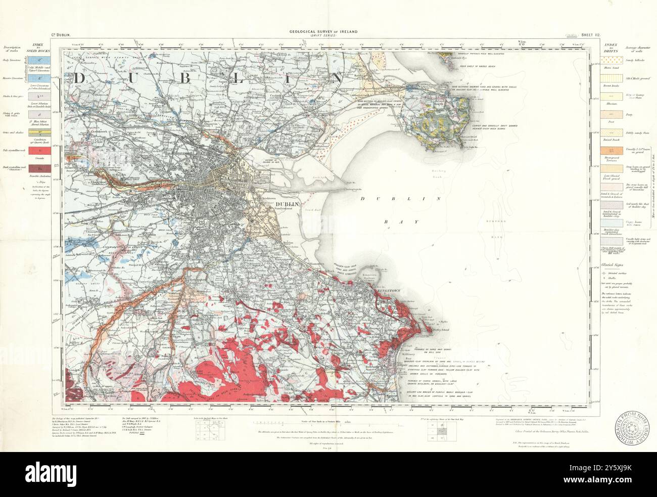 Geological Survey of Ireland (Drift Series) Sheet 112 - Dublin. carte 40x57cm 1902 Banque D'Images