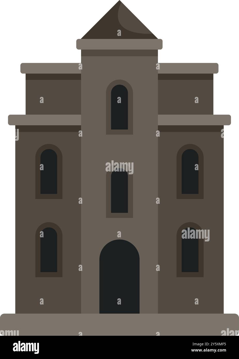 Ancien château dominant le paysage avec entrée voûtée et petites fenêtres Illustration de Vecteur