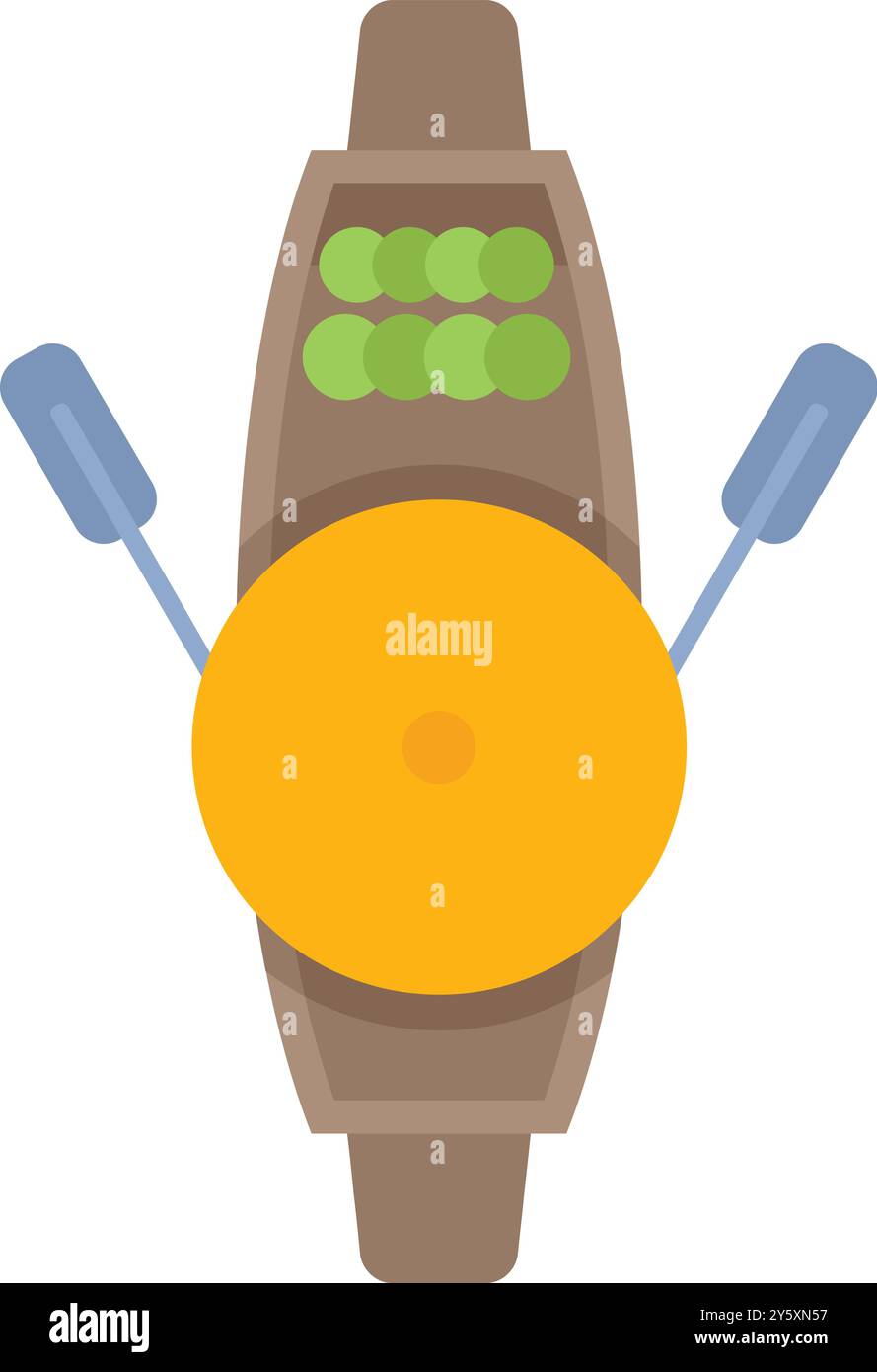 Cette illustration vectorielle colorée montre la vue de dessus d'un bateau flottant de marché vendant des fruits Illustration de Vecteur