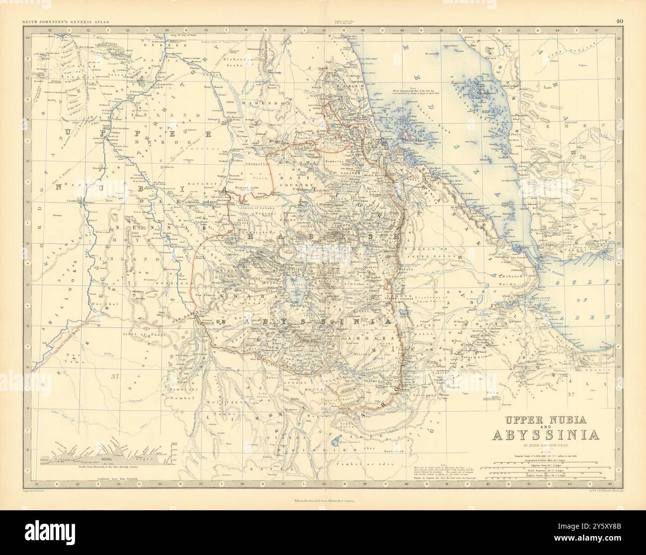 Haute Nubie et Abyssinie. Éthiopie Soudan Érythrée. 50 x 60 cm. JOHNSTON 1876 carte Banque D'Images