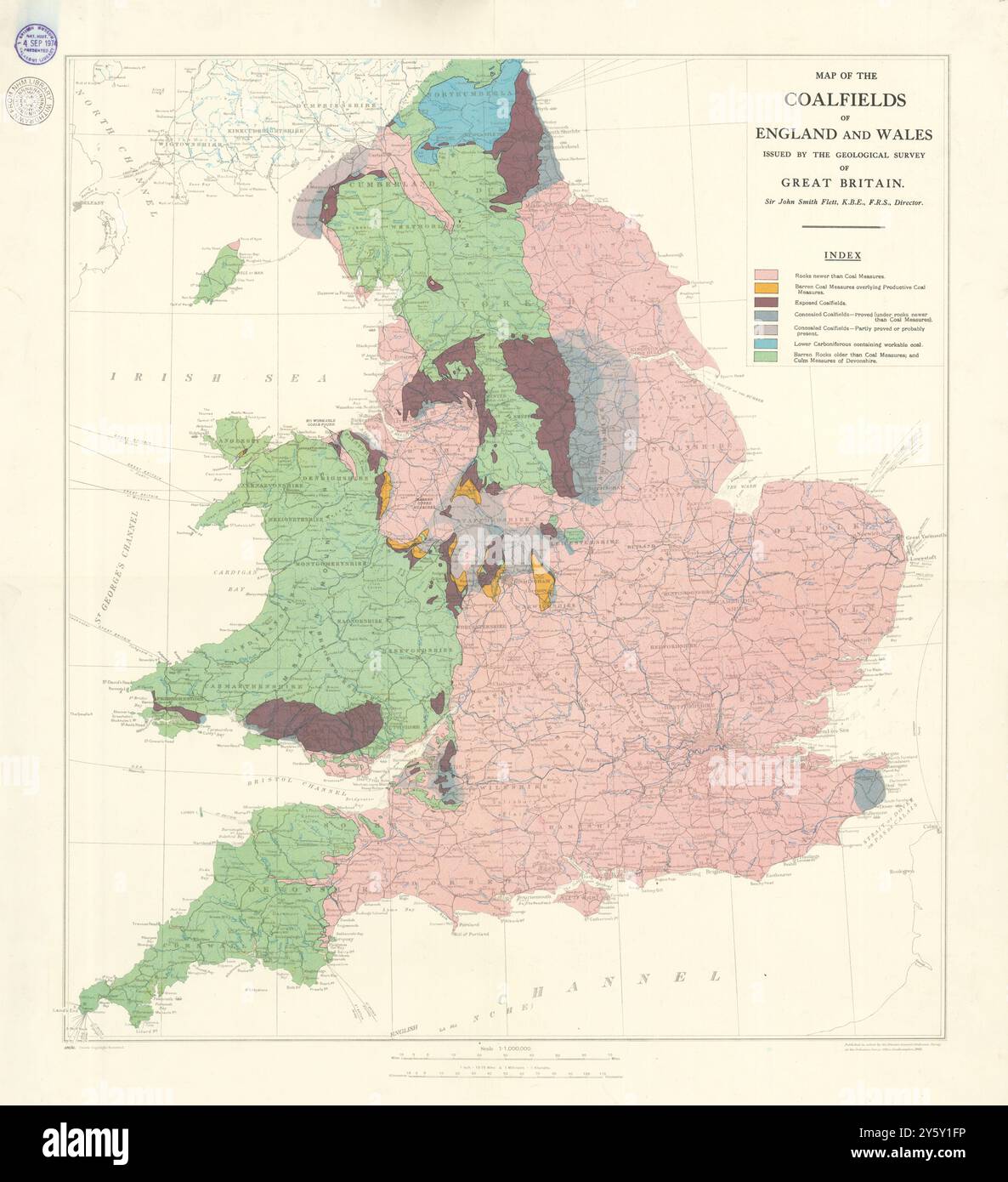 Carte des champs de charbon d'Angleterre et du pays de Galles. Commission géologique de Grande-Bretagne 1935 Banque D'Images