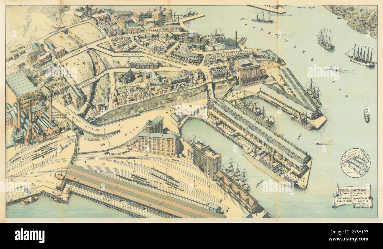 Bird's Eye View Jones Bay Pyrmont Darling Harbour Sydney Harbour 1919 (1924) carte Banque D'Images