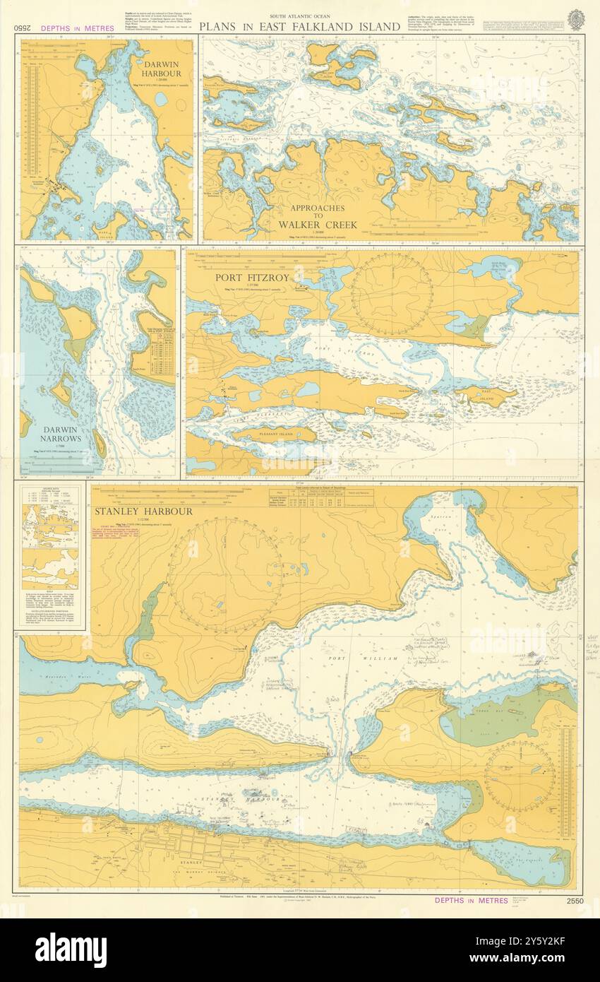 Ports de l'île East Falkland. Amirauté. Utilisé en 1982 sur la carte HMS Glamorgan 1981 Banque D'Images