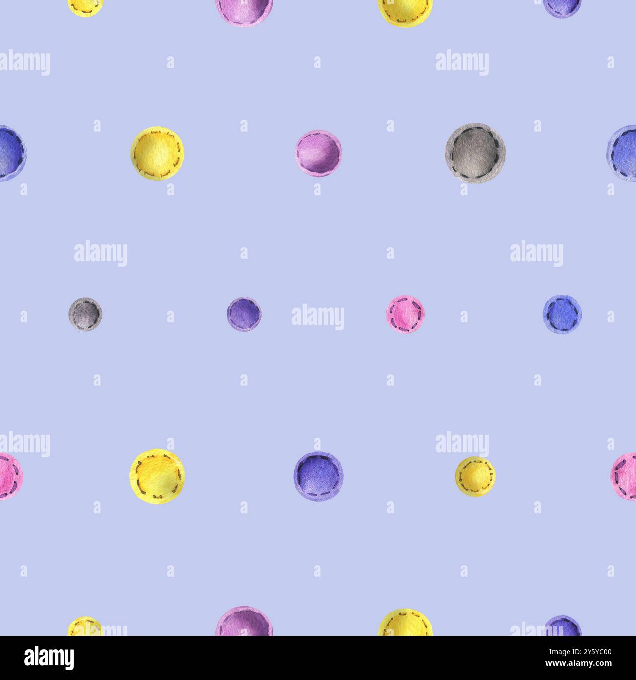 Perles cousues à partir de tissu de feutre, différentes couleurs de jaune, bleu, gris, rose avec des points de fil. Illustration à l'aquarelle, dessinée à la main. Motif sans couture Banque D'Images