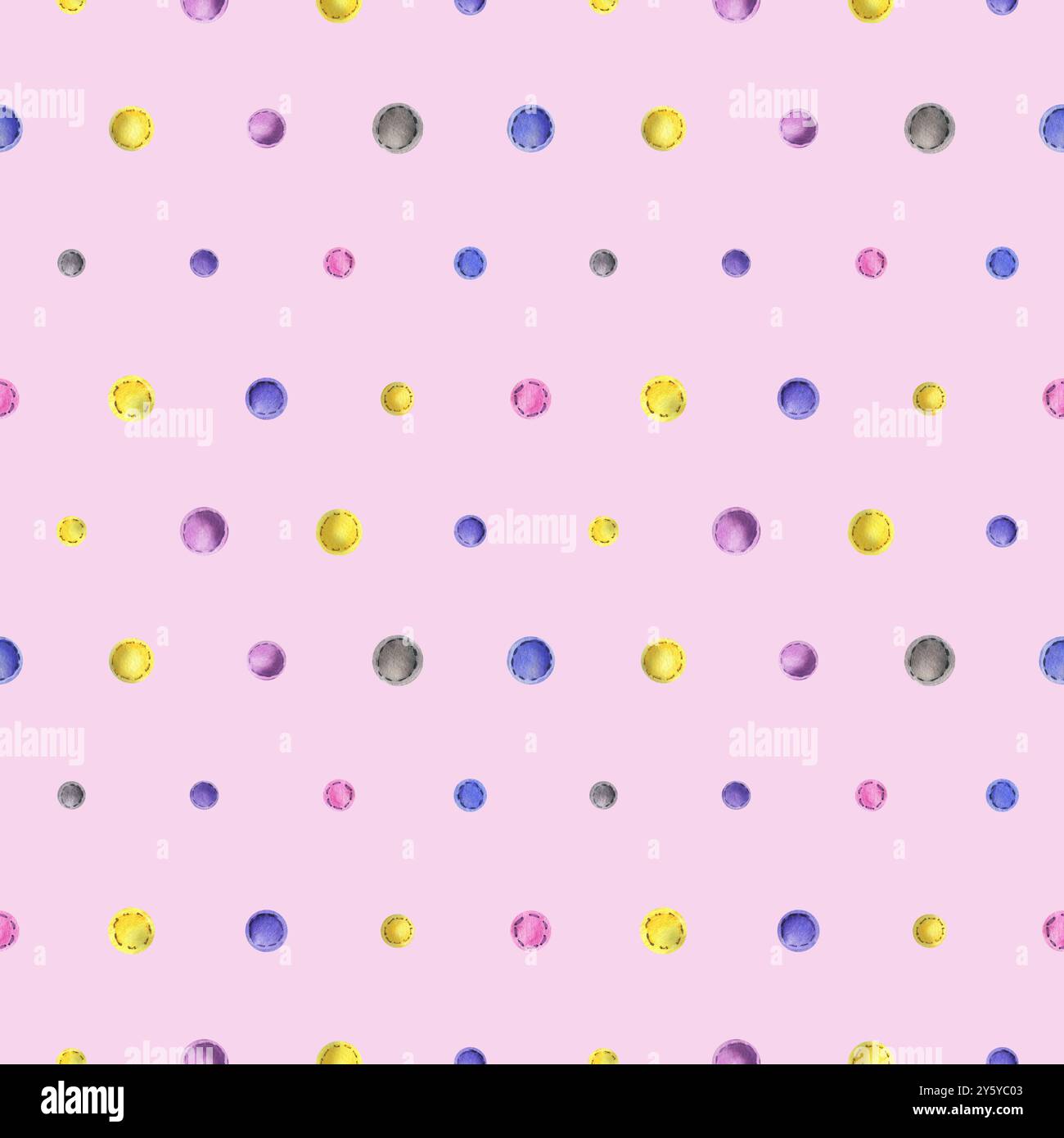 Perles cousues à partir de tissu de feutre, différentes couleurs de jaune, bleu, gris, rose avec des points de fil. Illustration à l'aquarelle, dessinée à la main. Motif sans couture Banque D'Images