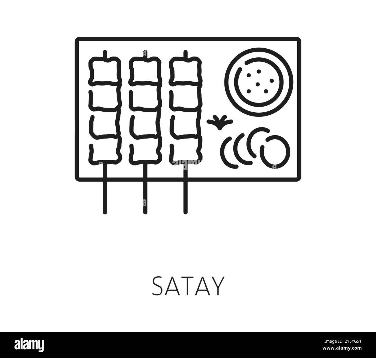 Satay Singapour, icône des vacances de voyage avec des brochettes de viande grillée servies avec une sauce et des garnitures, représentant un plat populaire d'asie du Sud-est connu pour son goût savoureux et salé Illustration de Vecteur