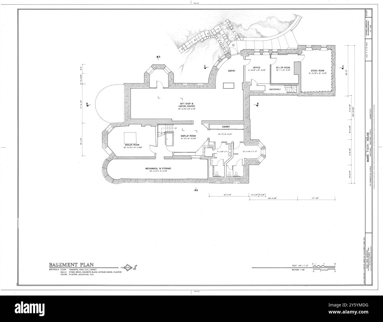 Maison Mark Twain - dessin HABS - plan du sous-sol - Maison Mark Twain, 531 Farmington Avenue, Hartford, Connecticut, États-Unis Banque D'Images