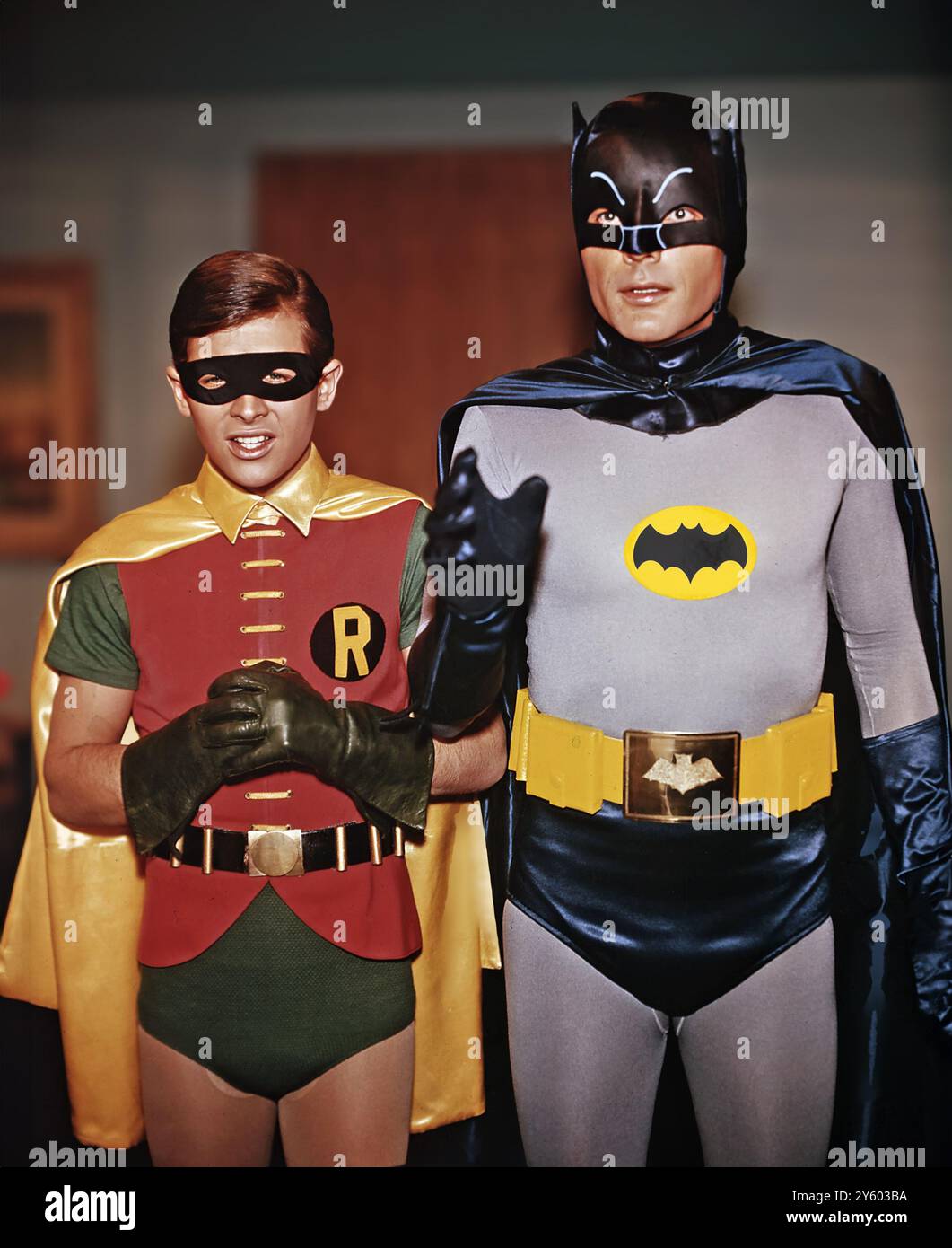 Batman, 1966. Robin (Burt Ward) et Batman (Adam West), publicité toujours pour la série télévisée de Batman. Banque D'Images