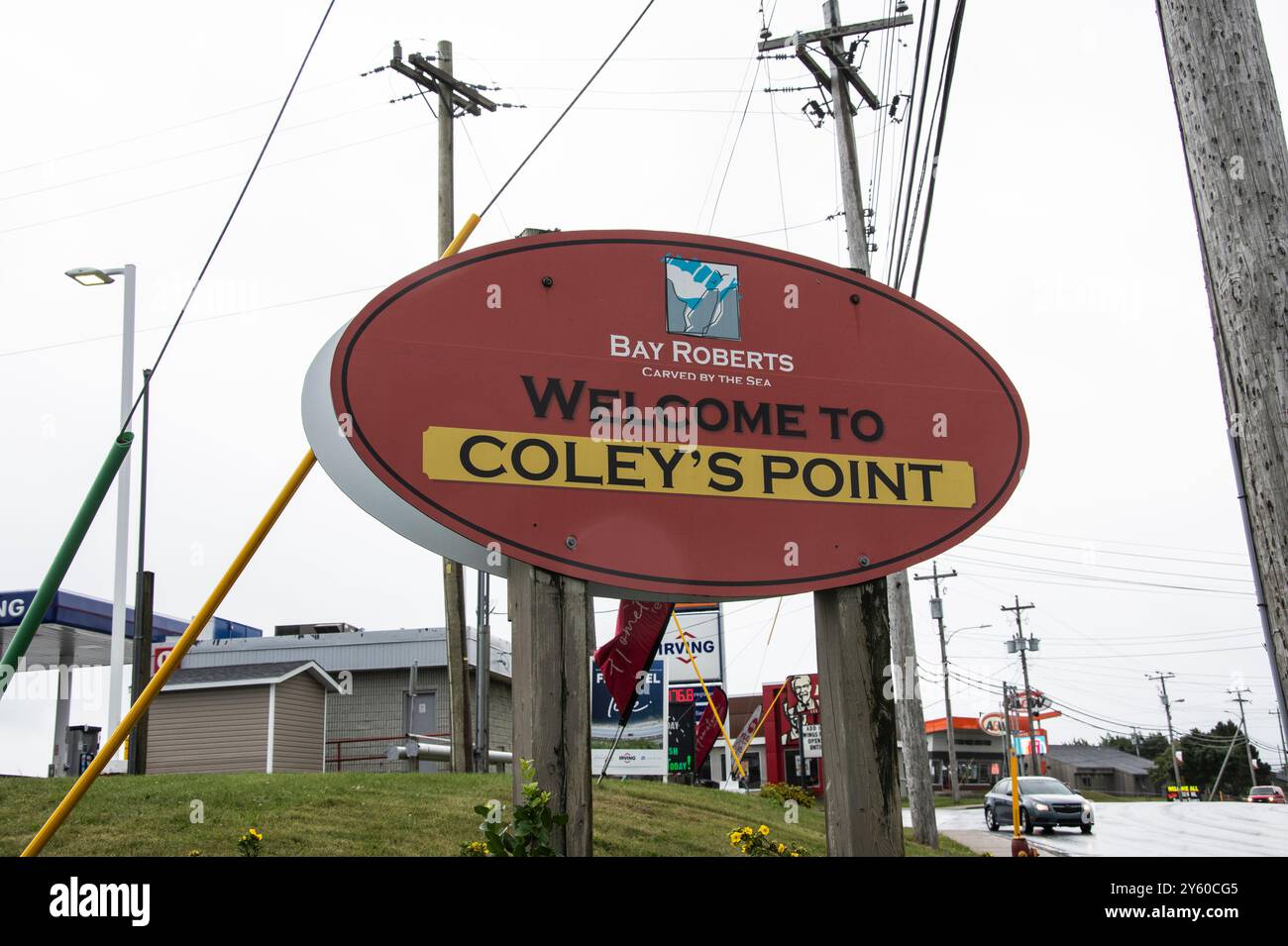 Bienvenue au panneau Coley's point sur l'autoroute conception Bay à Bay Roberts, Terre-Neuve-et-Labrador, Canada Banque D'Images