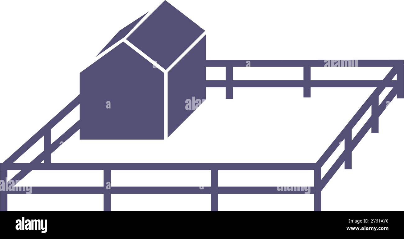 Extérieur du bâtiment de l'étable de grange de ferme avec illustration vectorielle plate de tracteur et de moulin à vent Illustration de Vecteur