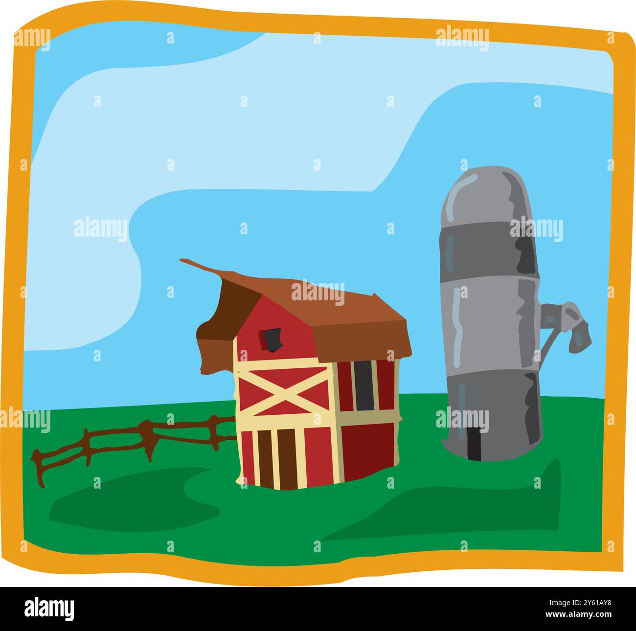 fermes isométriques avec grange de moulins et clôture de foin de silo et illustration vectorielle isolée de lampadaire Illustration de Vecteur