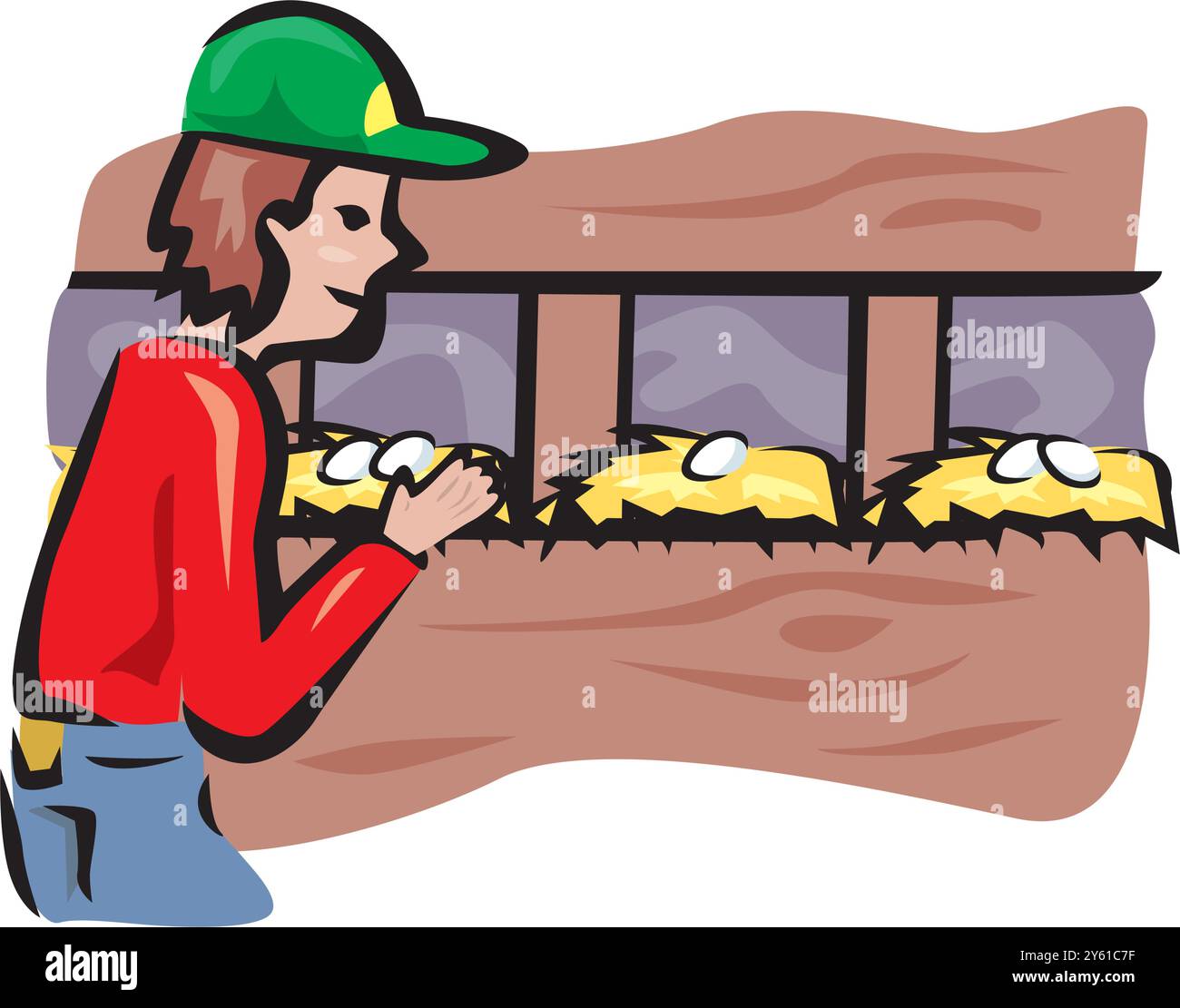 Agriculteur collectant des œufs de poulets illustration de conception vectorielle Illustration de Vecteur