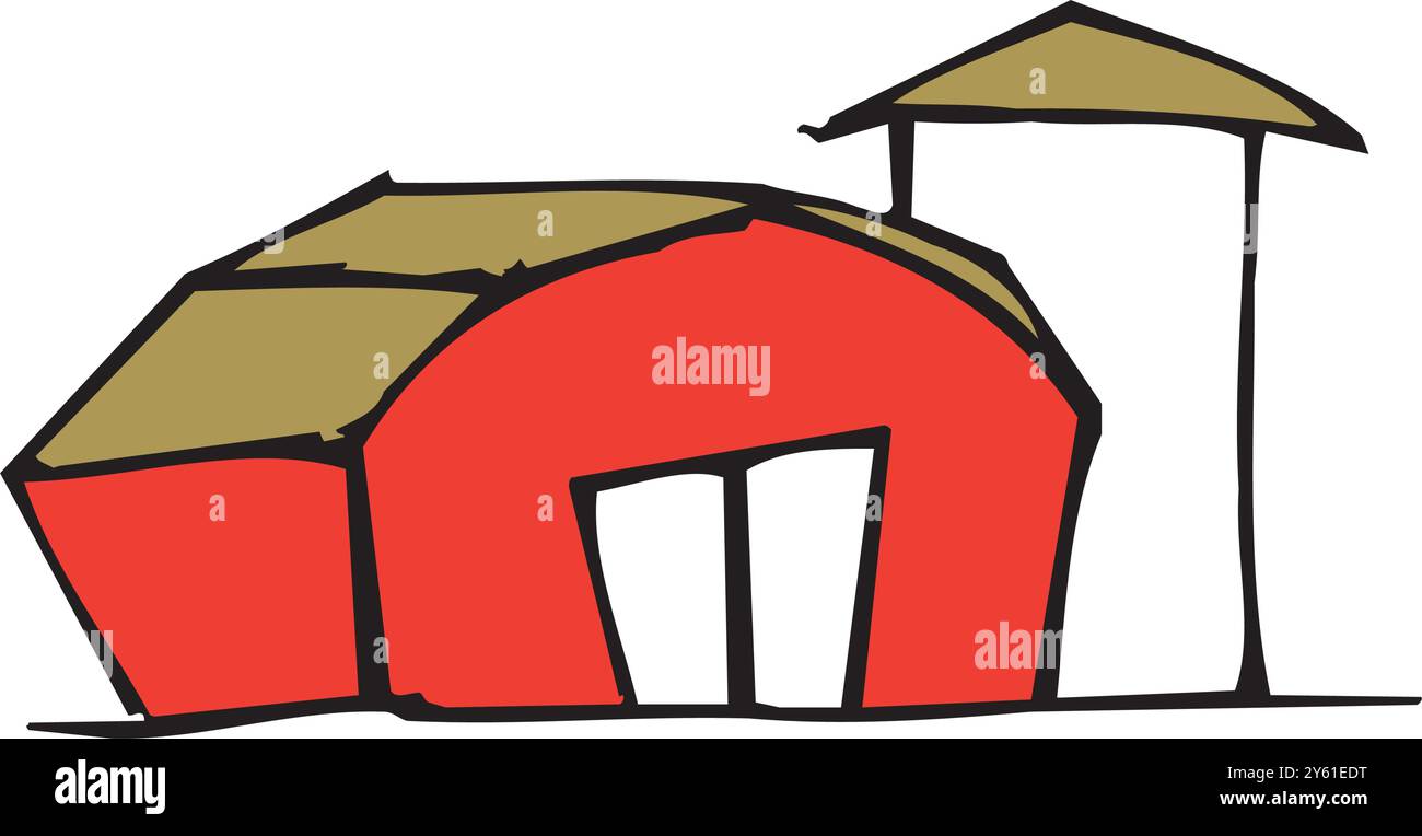 fermes isométriques avec grange de moulins et clôture de foin de silo et illustration vectorielle isolée de lampadaire Illustration de Vecteur