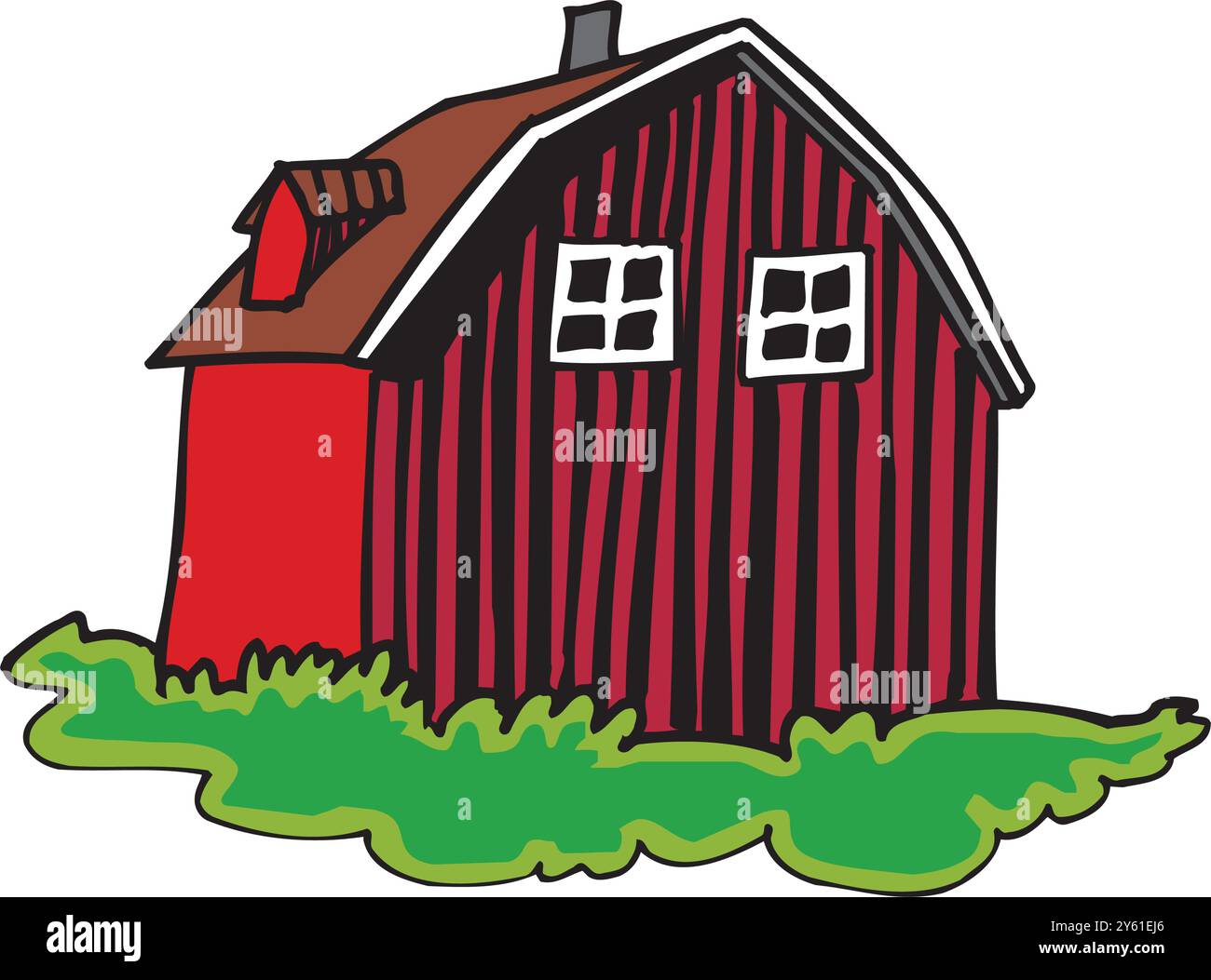 Extérieur du bâtiment de l'étable de grange de ferme avec illustration vectorielle plate de tracteur et de moulin à vent Illustration de Vecteur
