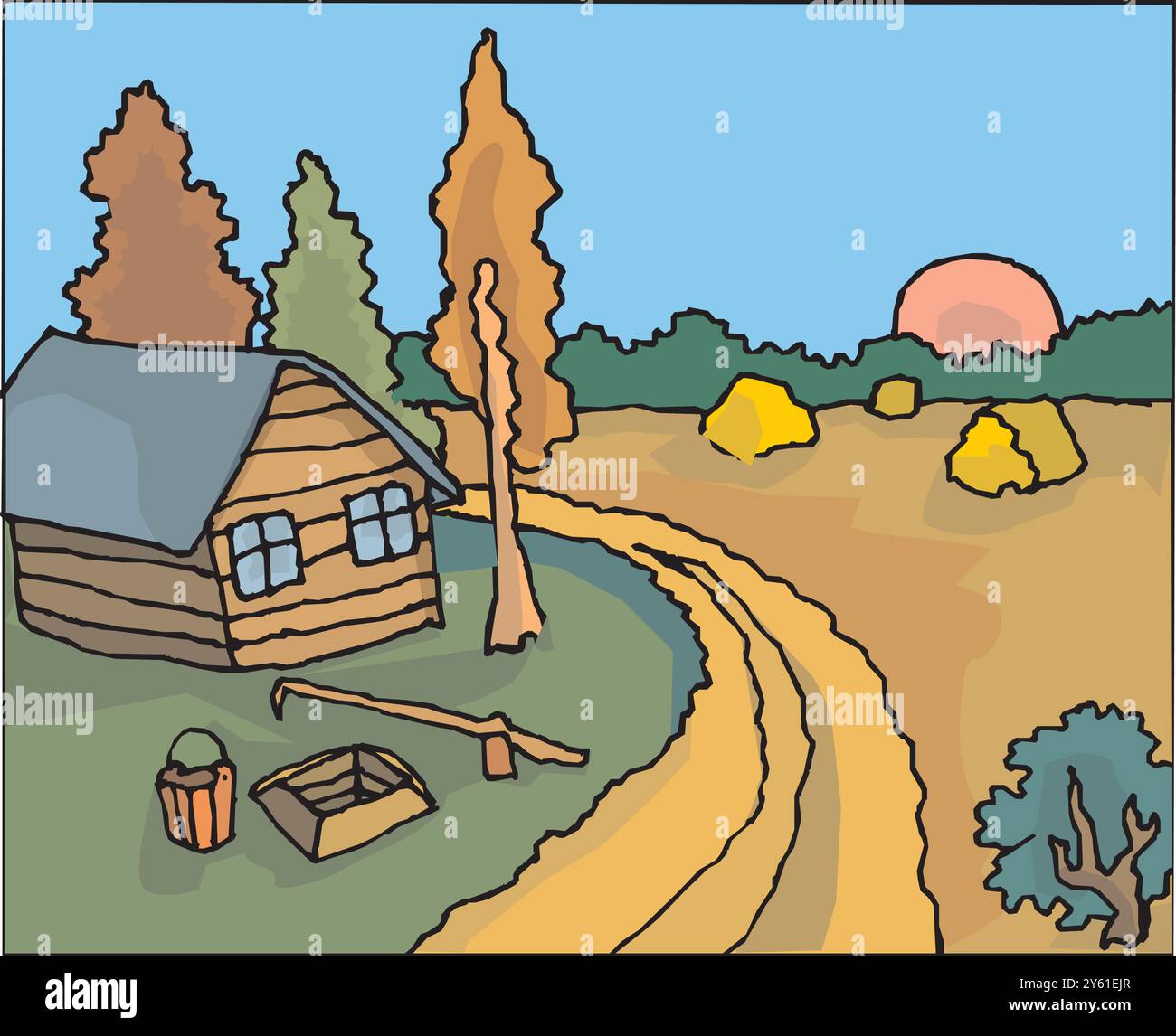 ferme isométrique avec grange de moulins et clôture de foin de silo et illustration vectorielle isolée de lampadaire Illustration de Vecteur