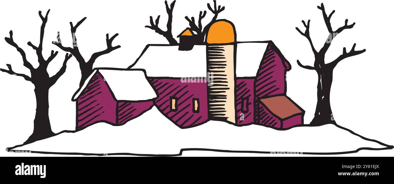 ferme isométrique avec grange de moulins et clôture de foin de silo et illustration vectorielle isolée de lampadaire Illustration de Vecteur