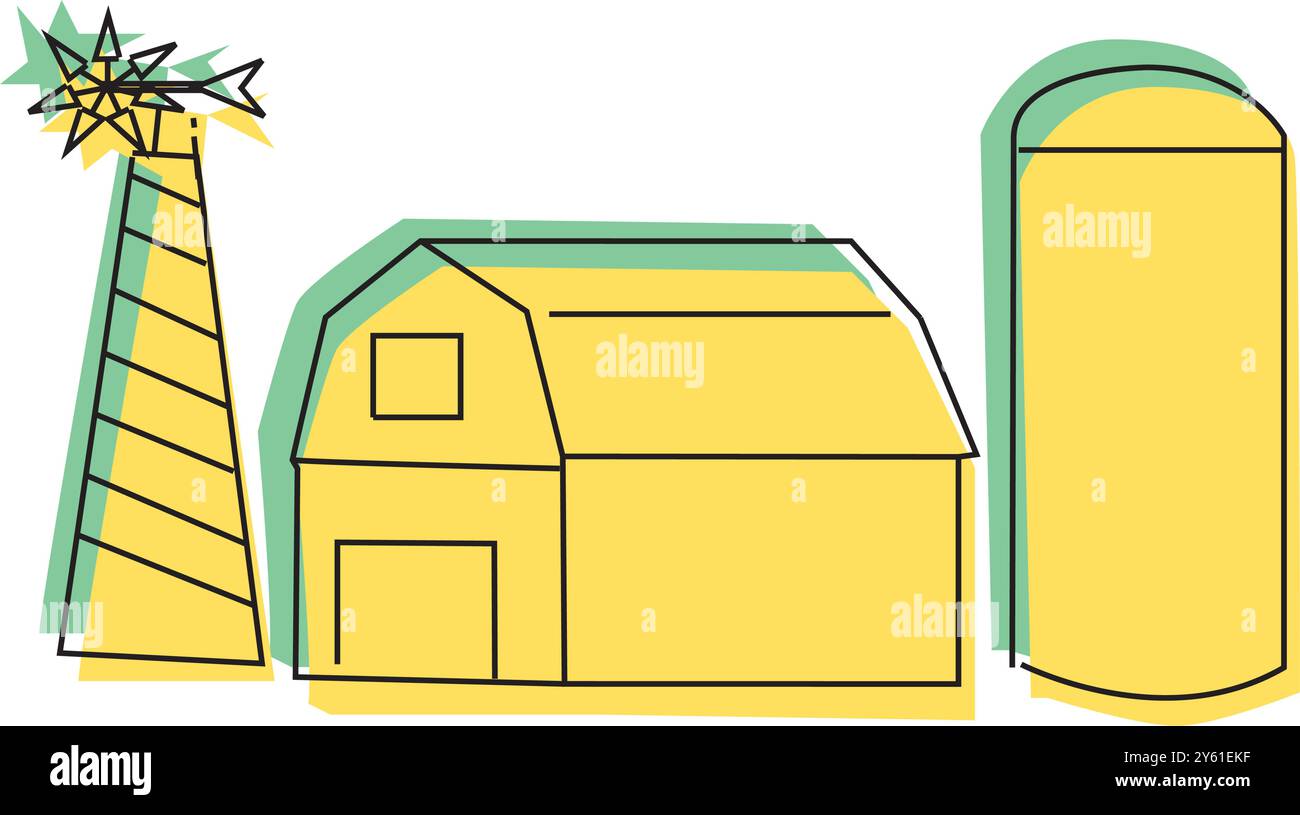 ferme isométrique avec grange de moulins et clôture de foin de silo et illustration vectorielle isolée de lampadaire Illustration de Vecteur