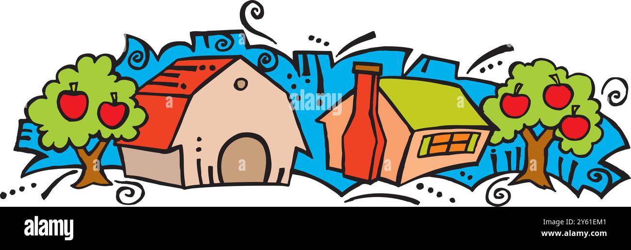 ferme isométrique avec grange de moulins et clôture de foin de silo et illustration isolée de lampadaire Illustration de Vecteur