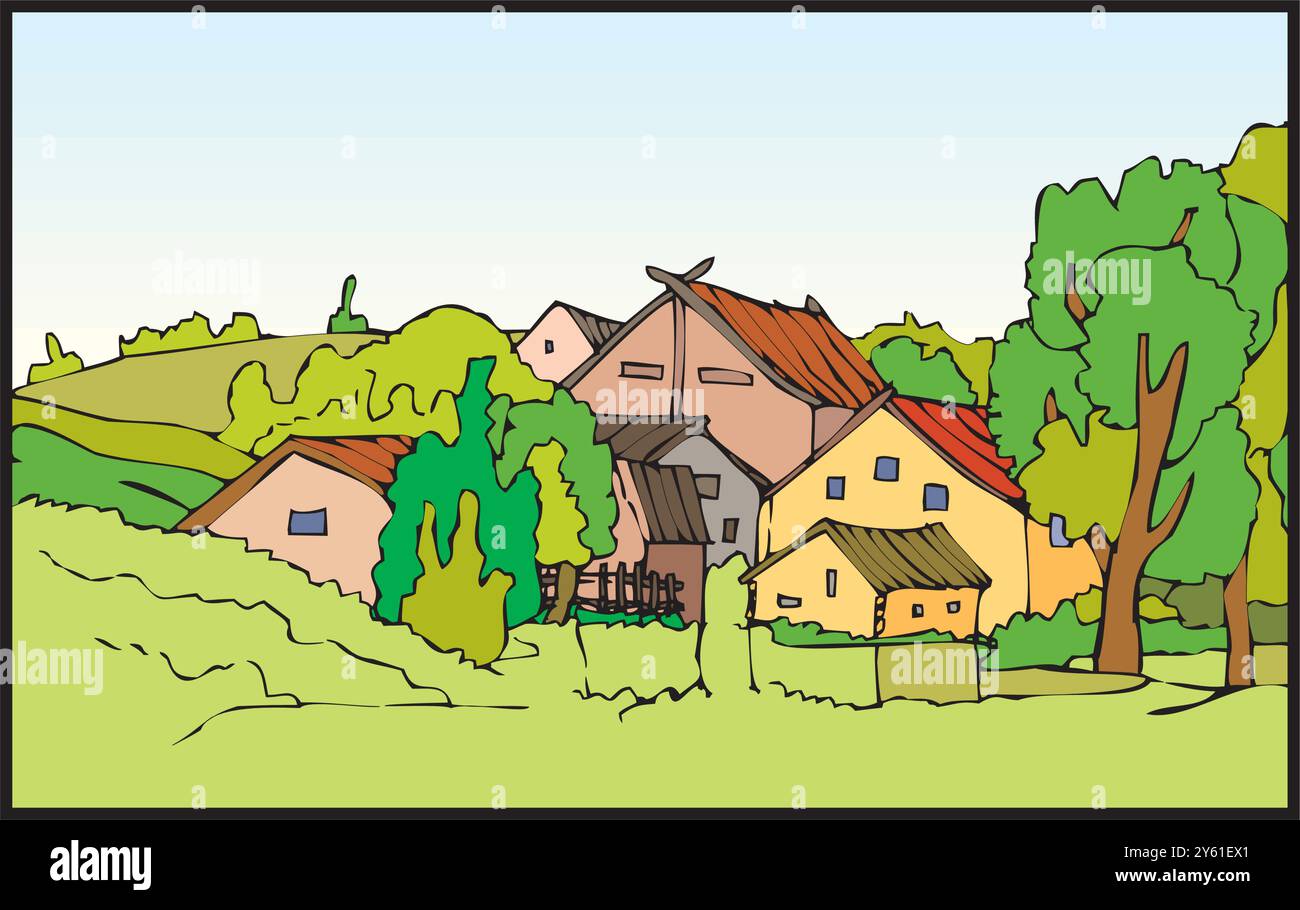 ferme isométrique avec grange de moulins et clôture de foin de silo et illustration vectorielle isolée de lampadaire Illustration de Vecteur