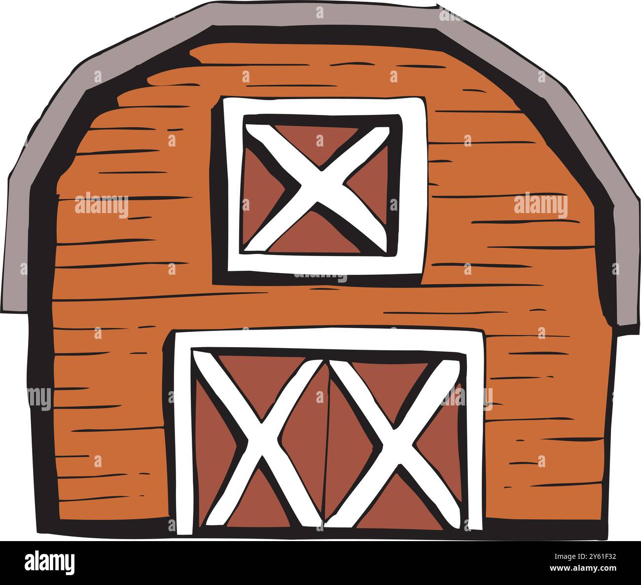 Extérieur du bâtiment de l'étable de grange de ferme avec illustration vectorielle plate de tracteur et de moulin à vent Illustration de Vecteur