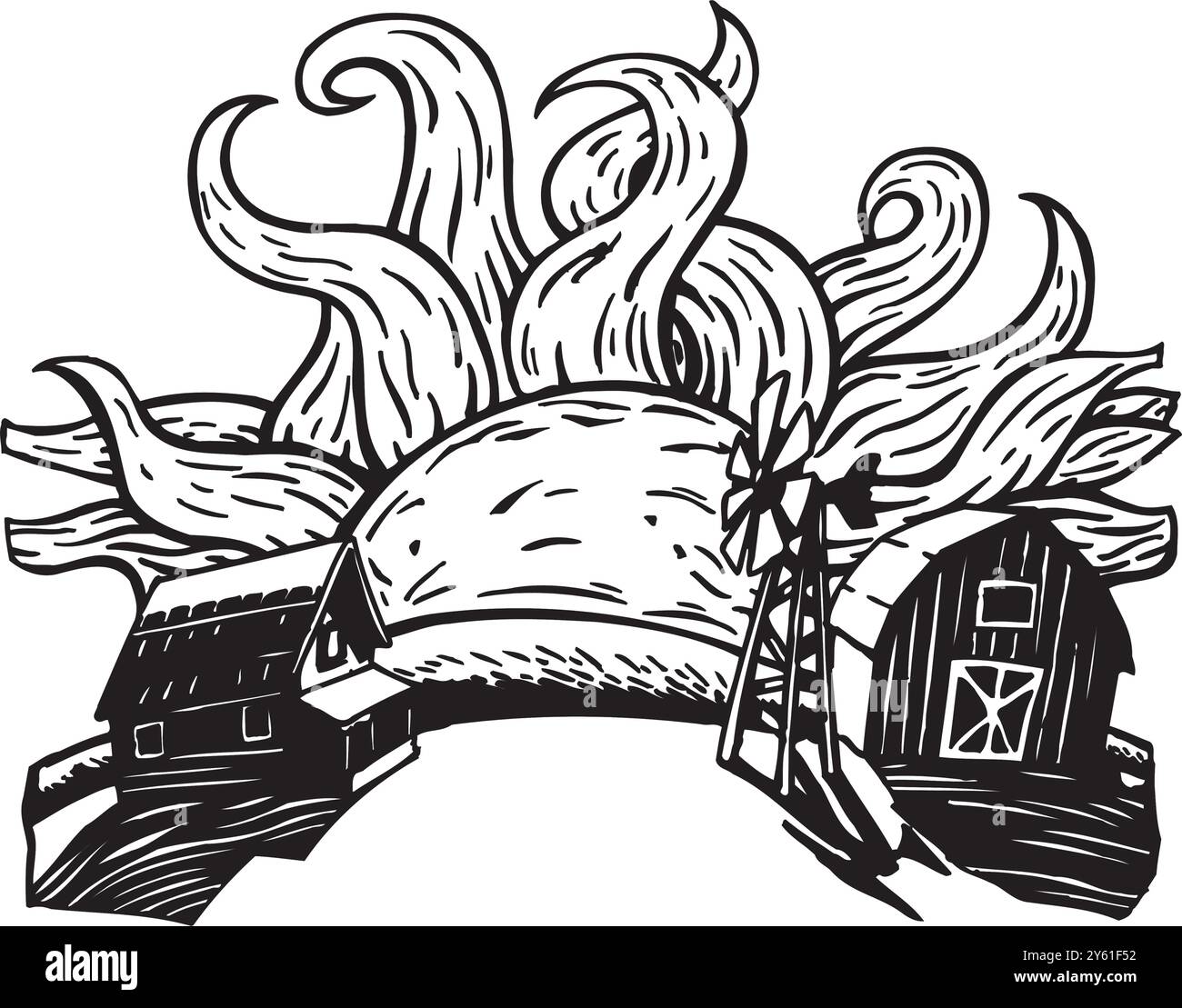 ferme isométrique avec grange de moulins et clôture de foin de silo et illustration vectorielle isolée de lampadaire Illustration de Vecteur