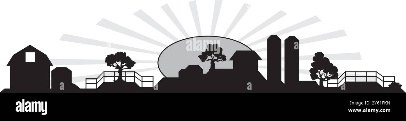 ferme isométrique avec grange de moulins et clôture de foin de silo et illustration vectorielle isolée de lampadaire Illustration de Vecteur