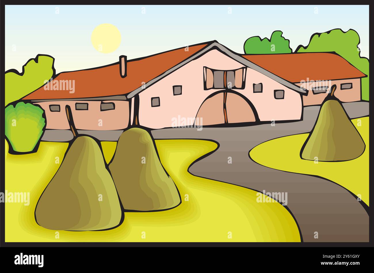ferme isométrique avec grange de moulins et clôture de foin de silo et illustration vectorielle isolée de lampadaire Illustration de Vecteur