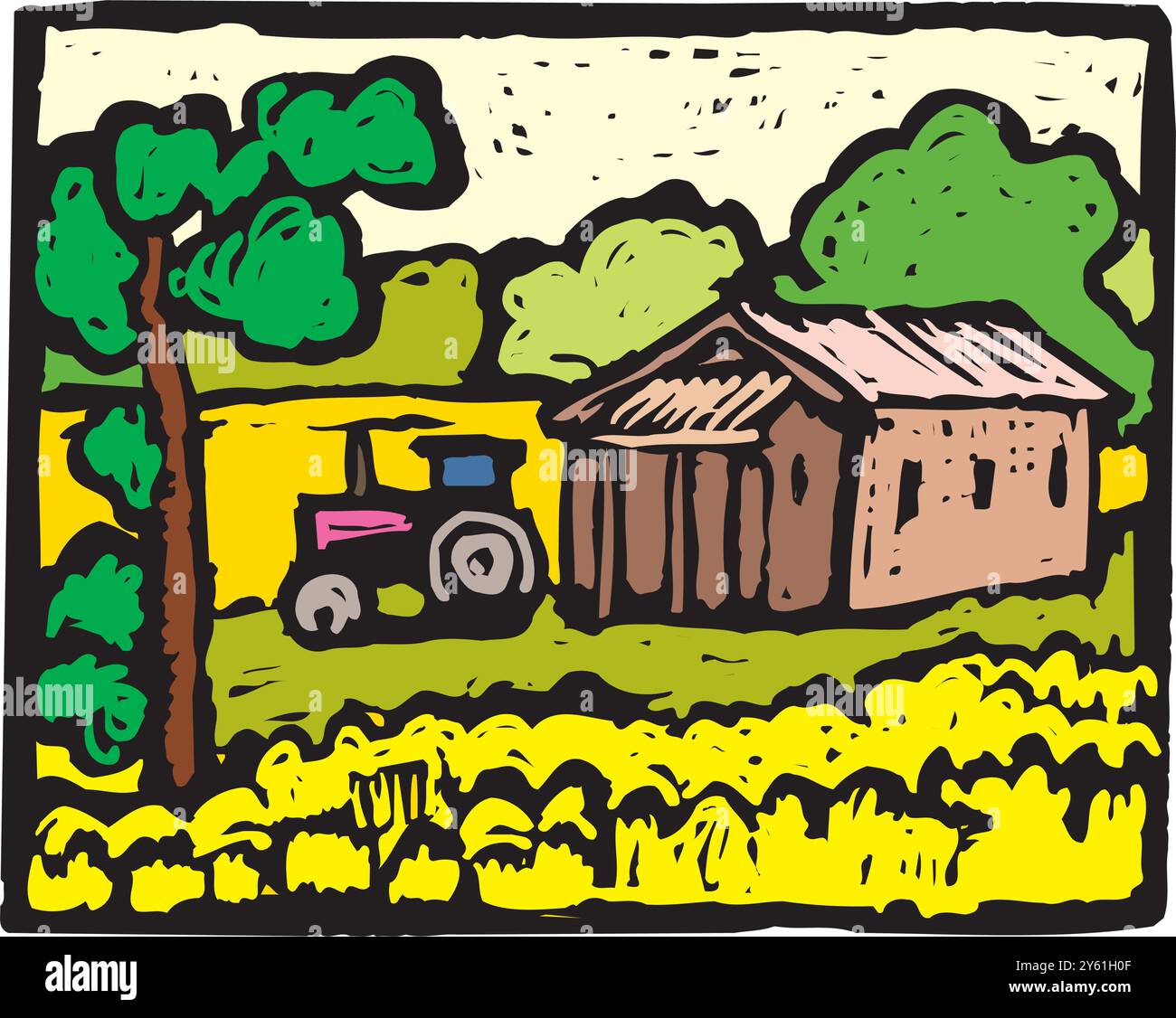 ferme isométrique avec grange de moulins et clôture de foin de silo et illustration vectorielle isolée de lampadaire Illustration de Vecteur