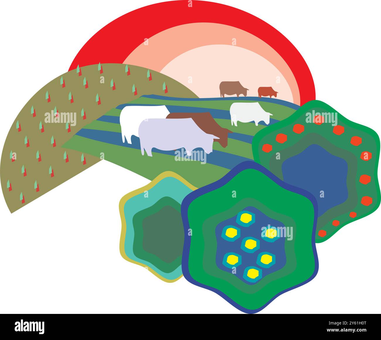 ferme isométrique avec grange de moulins et clôture de foin de silo et illustration vectorielle isolée de lampadaire Illustration de Vecteur
